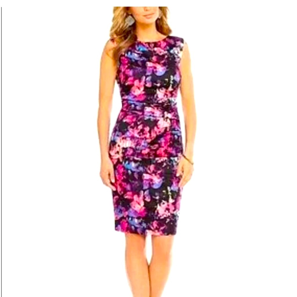 Black and Pink Sleeveless Sheath Midi Dress